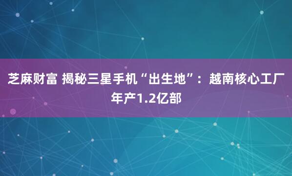 芝麻财富 揭秘三星手机“出生地”：越南核心工厂年产1.2亿部